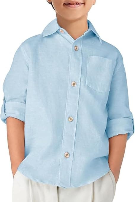 Haloumoning Chemise en coton à manches longues pour garçon - Couleur unie - Repassage facile - Boutonnée - Décontractée - Avec poche de poitrine