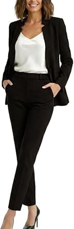 Marycrafts Women's Professional Stand Up Collar Blazer Pant Suits 2 Piece Set Business