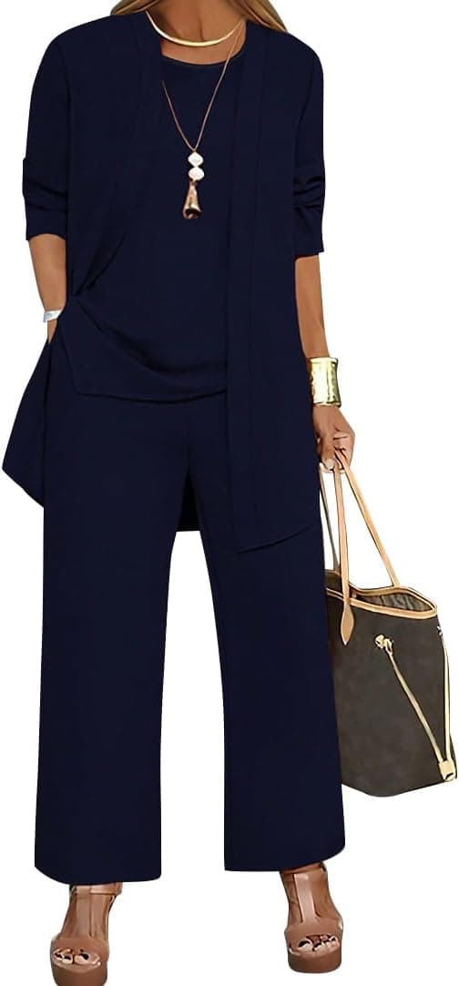 shownicer Ensemble Femme 3 Pièces Pantalons Costume De Soirée Cocktail Taille Haute Pantalons Costume Chic et Elegant Grande Taille Tenue