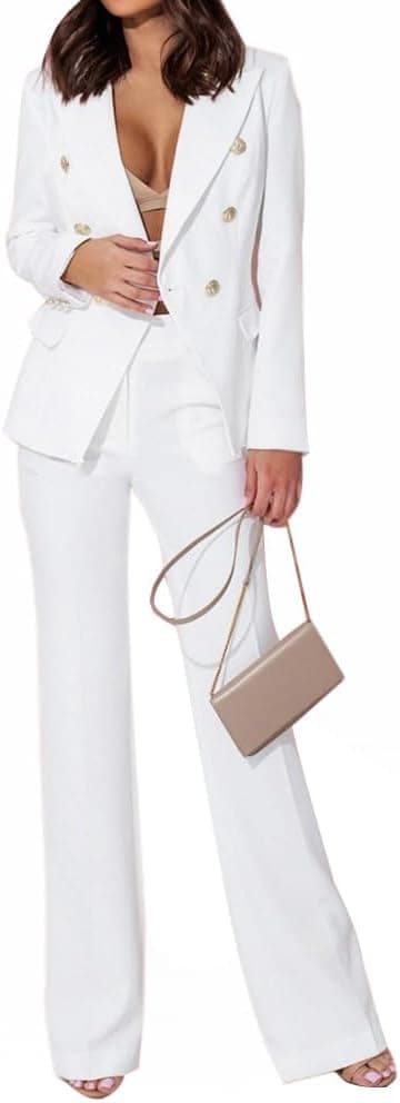 Minetom Tailleur Femme 2 Pièces Elegant Couleur Unie Slim Fit Manche Longue Blazer Veste Formel Bureau Travail Pantalon Ensemble Costumes Outfits