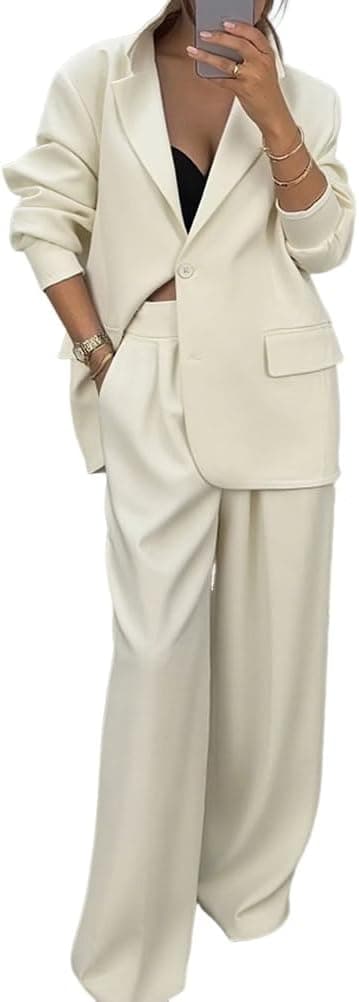 shownicer Ensemble Femme Chic Et Elegant Tailleurs Revers Manteau Ensemble Élégante Tenue 2 Pièces Costume Formel Bureau Travail Pantalon Costumes