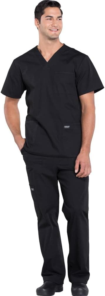 Cherokee Scrub Set for Men V-Neck Top & Fly Front Tapered Leg Cargo Pant with 9 Pockets & 2-Way Stretch Fabric- CK00042C
