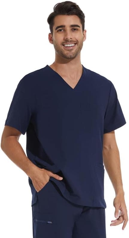 COZYFIT Scrub Top for Men - Stretch V-Neck Scrubs with 3 Pockets, Anti-Wrinkle Scrubs for Men