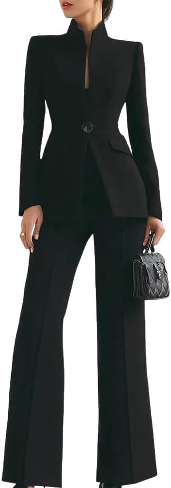 Minetom Tailleur Femme Ensemble Pantalon 2 Pièces Elegant Manche Longue Blazer Veste Formel Bureau Travail Costume Outfit