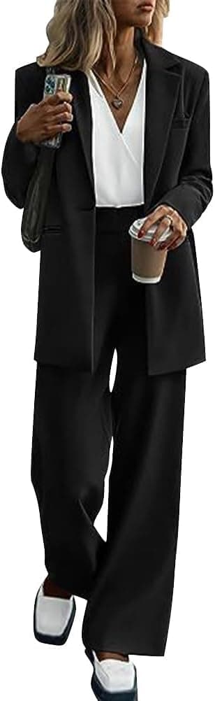 Tomwell Tailleur Femme 2 Pièces Elegant Couleur Unie Slim Fit Blazer Veste Formel Bureau Travail Pantalon Costumes Revers Manteau Ensemble Blazer OL Couleur Unie Tailleur