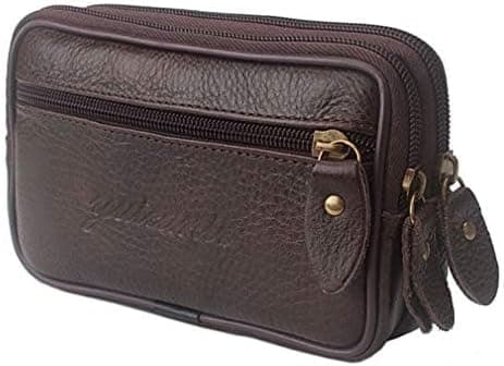 Hebetag Sac de boucles de ceinture en cuir pour homme Étanche Portefeuille pour téléphone portable Pochette Poche pour monnaie étui à cigarettes, Café