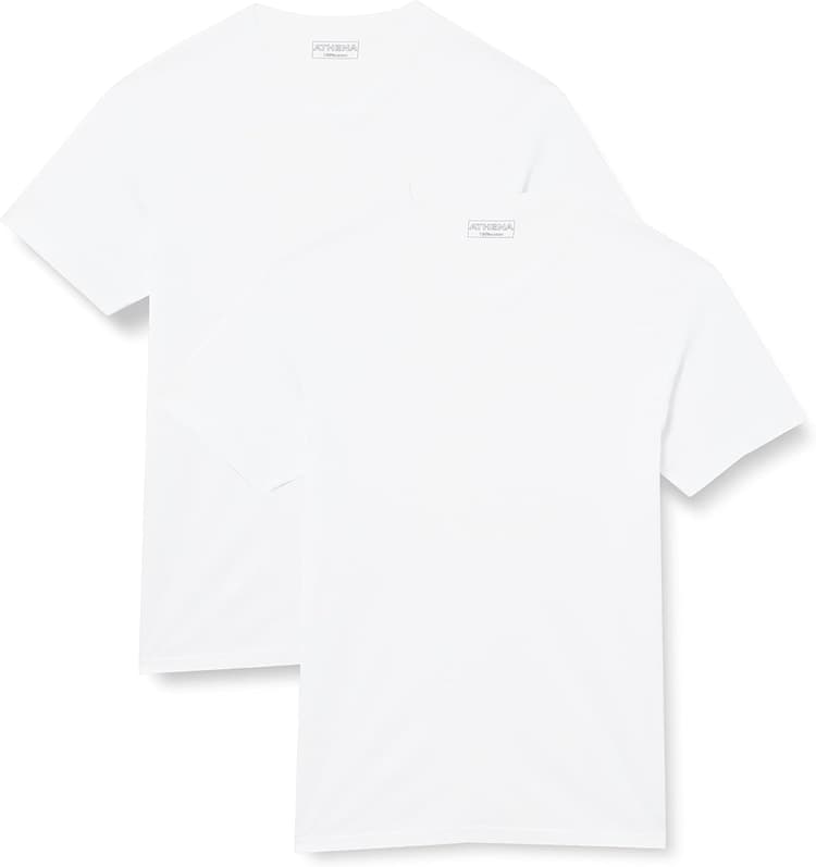 Athena - Lot de 2 T-Shirts Homme Ecopack Col V - 100% Coton - Label Oeko-TEX® Standard 100 - Maillots de Corps sans Couture Côté, Manches Courtes