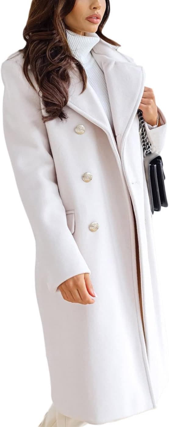 shownicer Manteau Femme Hiver Élégant Boutons de Mode Manche Longues Chaud Manteaux Vintages Couleur Unie Revers Long Veste OL Business Manteau