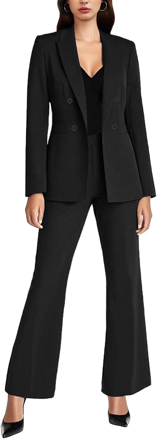 Agenlulu Women's 2 Piece Suits Business Casual Outfits Long Sleeve Solid Blazer Pantsuits Professional Office Work Sets