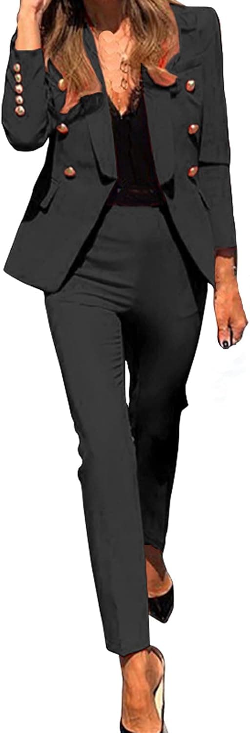 Générique Costume Femme 2 Pièces Tailleur Femme Ensembele Pantalon et Veste Blazer Chic et Elegant Couleur Unie Slim Fit Formel Bureau Travail Office Pantalon Habillé Costume