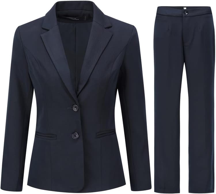 YYNUDA Tailleur Femme Ensemble avec Pantalon Revers Blazer 2 Pièces Poches Double Boutonnage Slim Fit Costumes Officiel