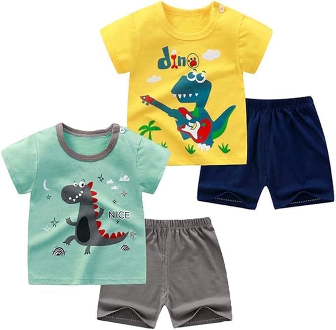 Ensemble t-shirt à manches courtes et short pour garçon, tout-petit - Motif dinosaure - Pyjama court pour enfants de 1 à 6 ans
