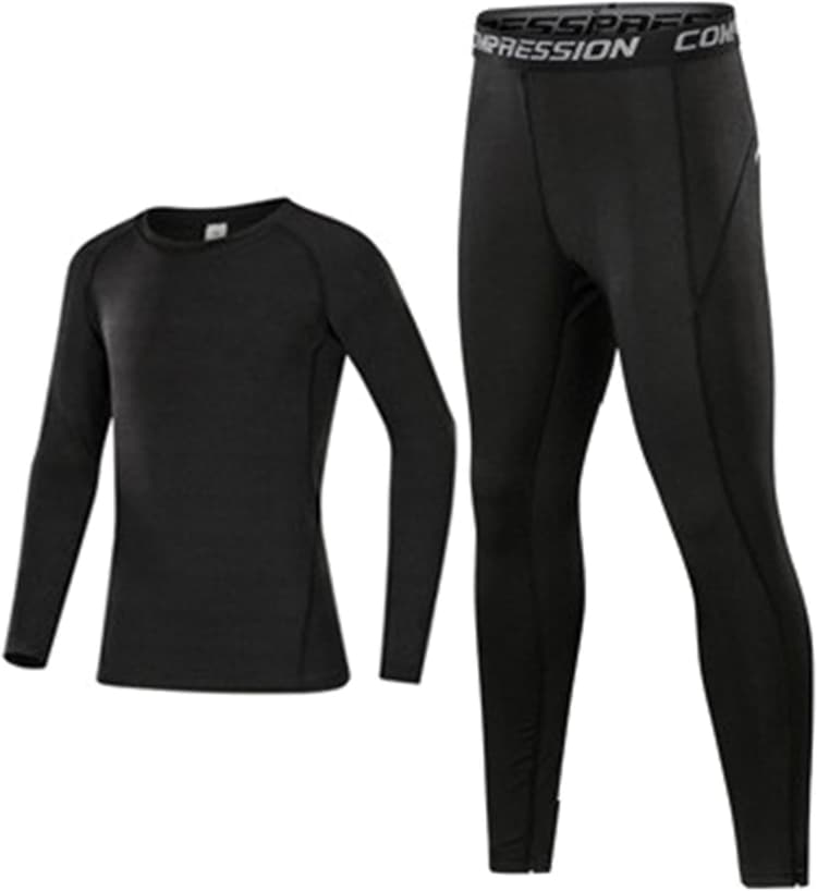 Generisch Ensemble de sous-vêtements thermiques pour garçon - T-shirt de compression - Legging de sport - Couche de base pour activités - Pantalon de course respirant