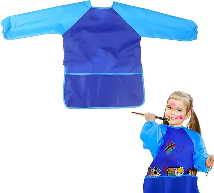 Tablier Peinture Enfant, Tablier Manches Longues Enfant, avec 3 poches, Imperméable, pour Activités Scolaires Pein-ture, pour d'art scolaire la cuisine, nourrissage etc, pour enfants de 8 à 10 ans