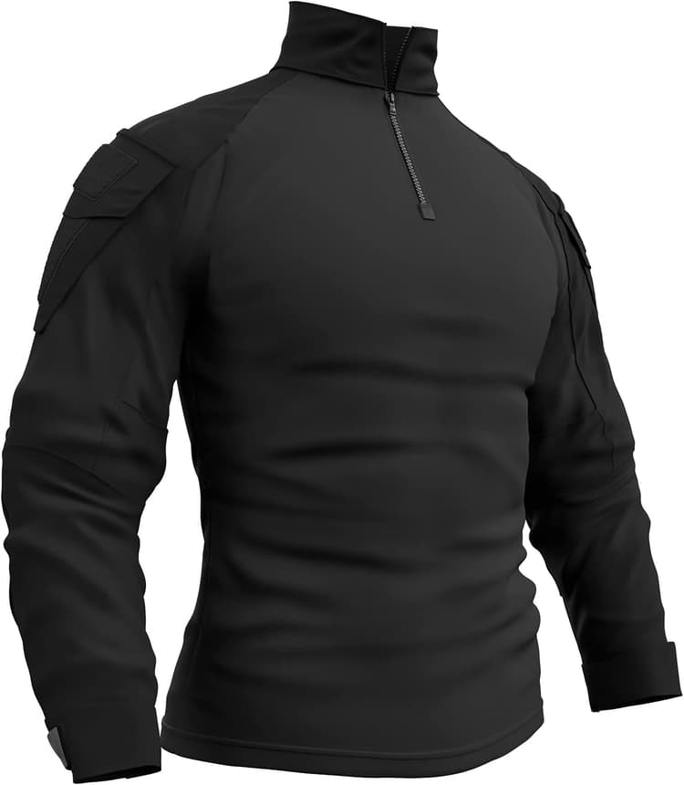 Memoryee Homme Tactique Militaire Chemise Manches Longues de Combat avec 1/4 Fermeture Glissière et Poches