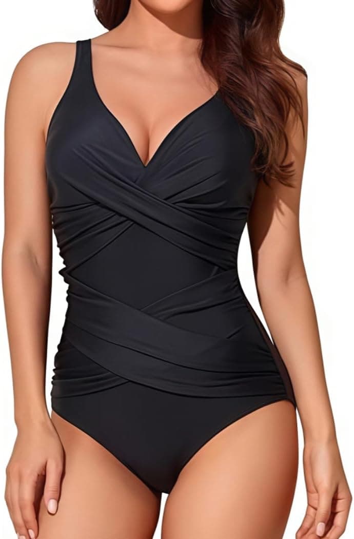 Maillot de Bain Femme 1 Pièces Gainant Ventre Plat Sexy Col en V Maillot de Bain Réglable Rembourré Maillot de Bain Femme 1 Pieces Sexy Col en V Swimwear Grande Taille Bikini