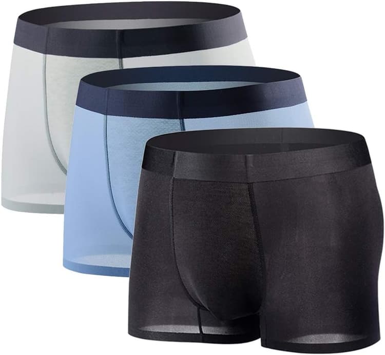 Boxer Homme Transparent Soie de Glacée Maille Calecon Sexy Ultra Doux sous-Vêtement Respirant sans Couture (Lot de 3) Anti-frottement