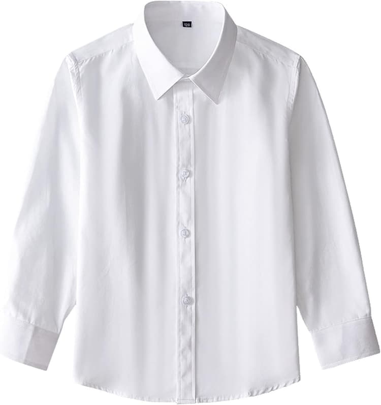 Chemise à Manches Longues pour Garçons, Chemise Formelle pour Uniforme Scolaire Enfant Solid Color Col boutonné à Bouton Bas#202f