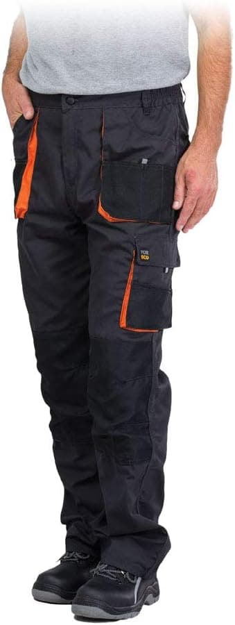 REIS FORECO-T BJS46 Pantalon de Travail pour Homme, Protecteur, Anti-Coupure, Cargo, 80% Polyester 20% Coton, Noir Gris Clair, Taille 46
