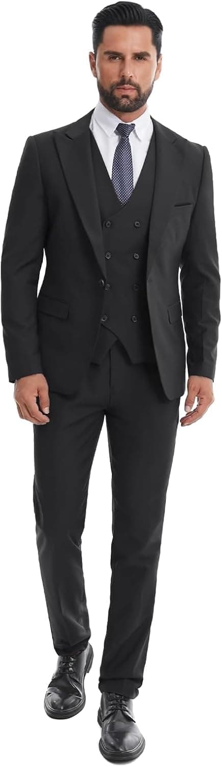 Costume Homme 3 Pièces Mariage Business Slim Fit Smoking à Un Bouton à la Mode Blazer Veste et Pantalon Gilet à Double Boutonnage