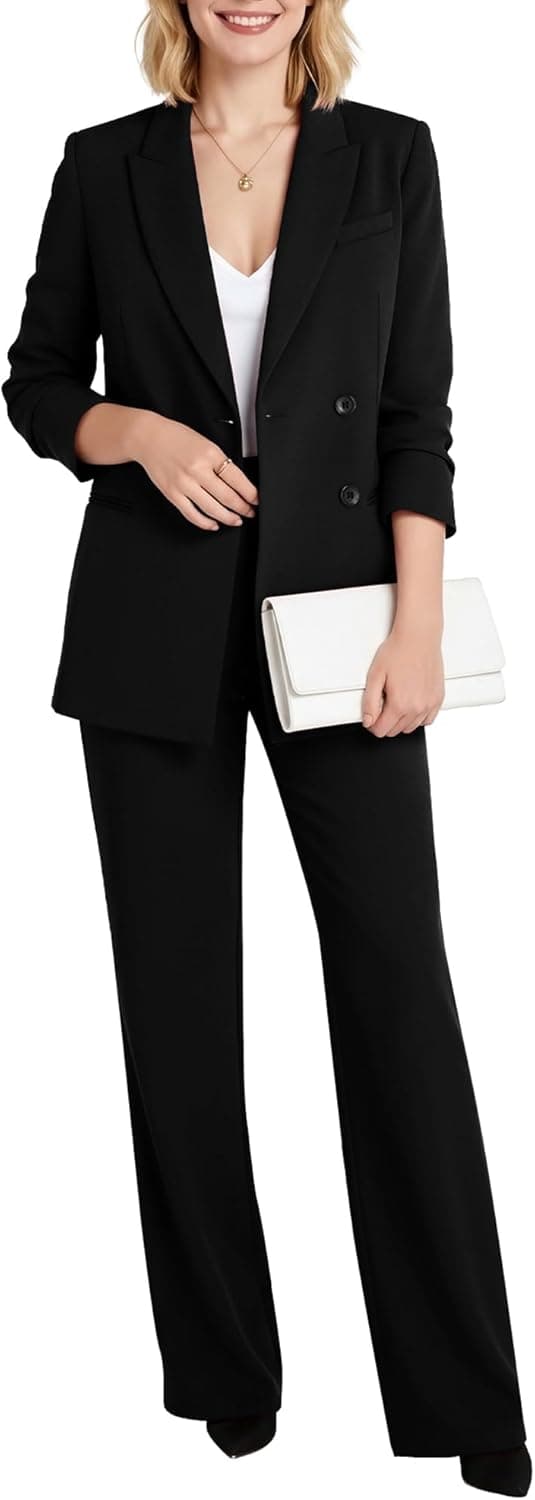 Women's Two Piece Sets Pants Suits Dressy Business Casual Outfits Pantsuits Set Work Office Blazer and Wide Leg