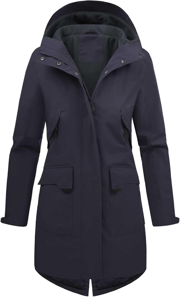 Tuopuda Veste Femme mi Saison Parka Imperméable en Polaire Blouson avec Capuche Décontracté Manteau Long à Fermeture éclair Manteau Printemps Automne