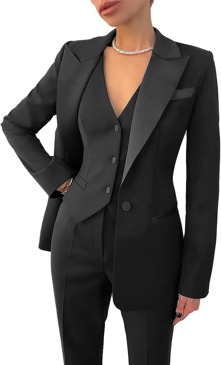 Costume de travail 3 pièces pour femme avec blazer, gilet, pantalon d'affaires, costume de bal de fin d'année, costume de fête