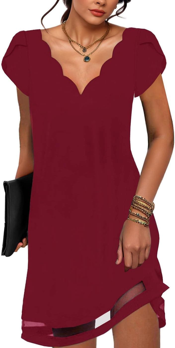 Robe Femme Ete Manches Courtes Décontractée Col en V Mini Longue Tunique Robe,S-XXL