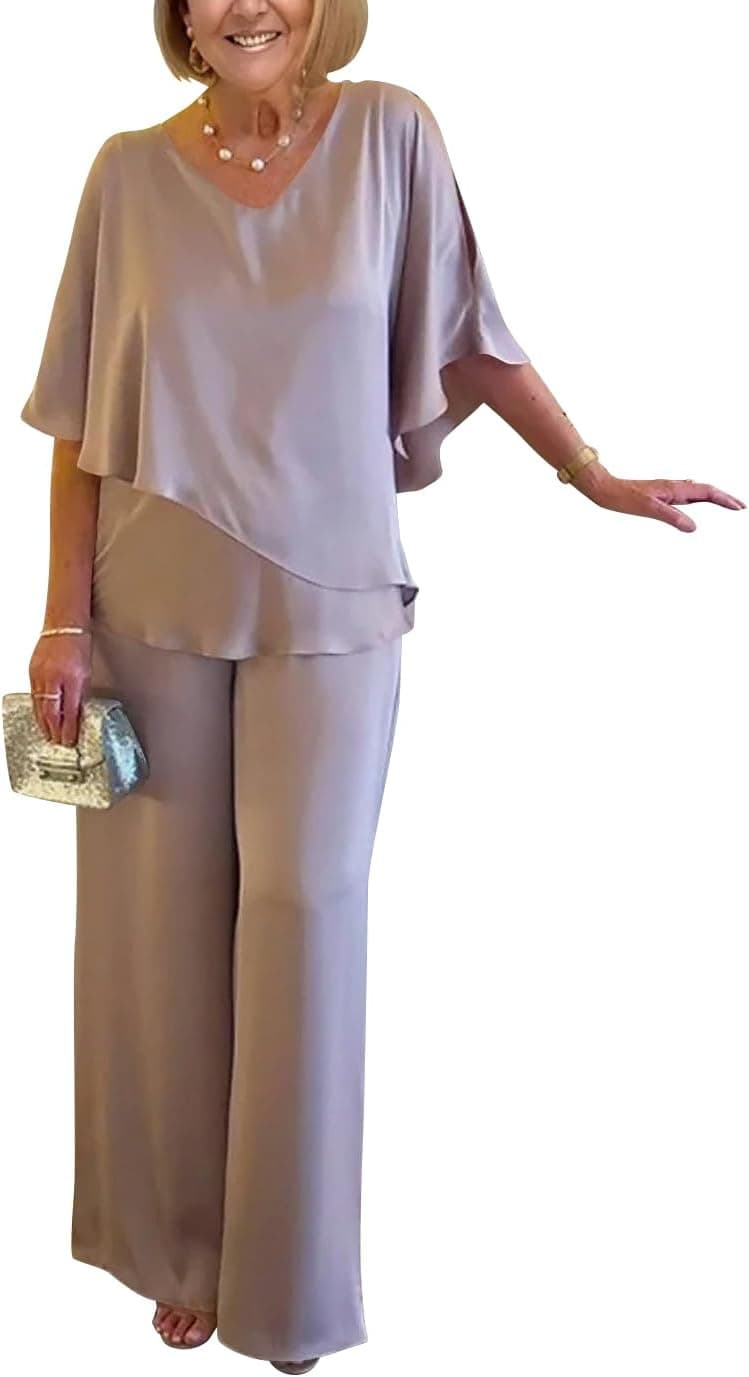 shownicer Ensemble Femme 2 Pièces Pantalons Costume De Soirée Cocktail Bal Manches Longues Chemise Et Taille Haute Pantalons Costume en Mousseline Grande Taille Chic et Elegant Tenue