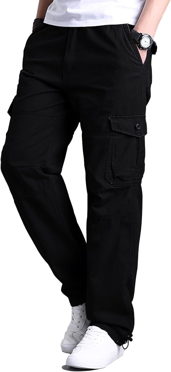 Pantalon Cargo Homme Coton avec 7 Poches Pantalon de Travail Grande Taille Elastique Tube Droit