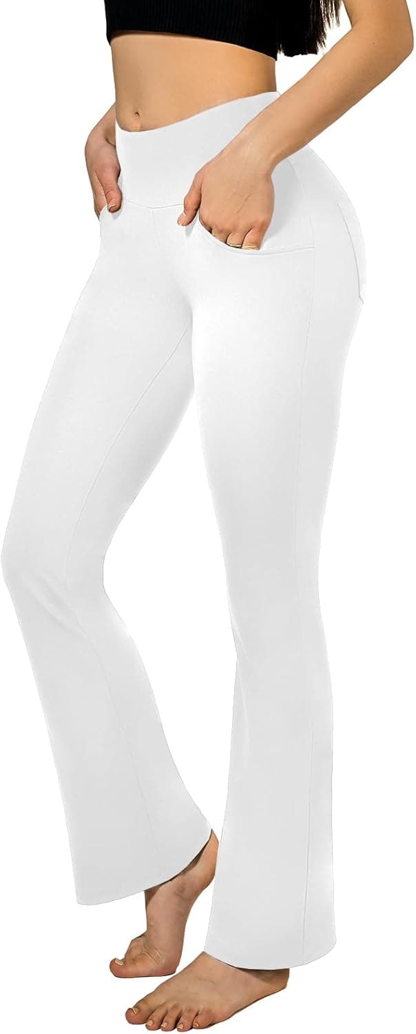 SINOPHANT Pantalon de Yoga Boocut avec 4 Poches pour Femme, Taille Haute Opaque Yoga Pants,Convient pour Le Pilates, Le Sport, Le Fitness, Les Loisirs, Le Travailler