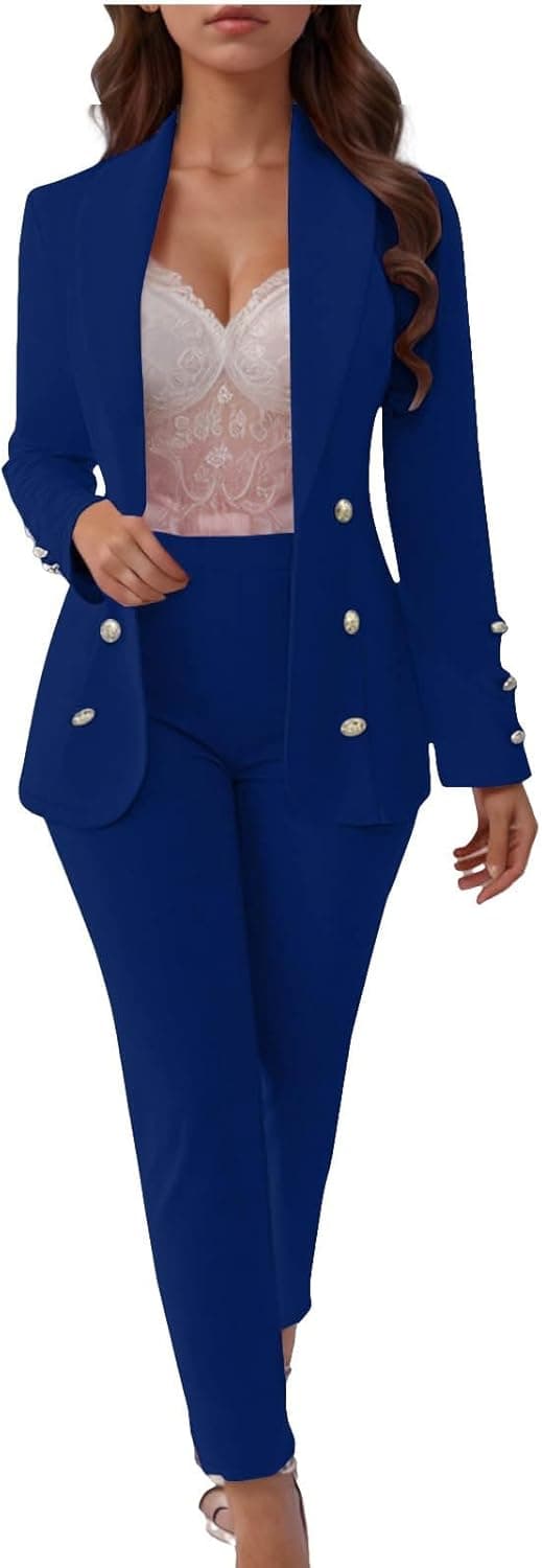 Femmes Pantalons Formelle Élégant Costume Blazer Cérémonie Curvy Léger Blazer Et Pantalon Avec Poches Mode Vestes Robe Travail Mariages Et Fêtes Manches Longues Robe Deux Pièces Ensemble