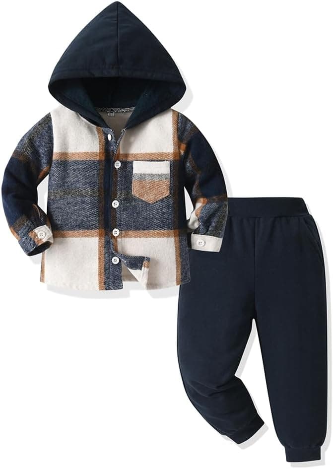 Vêtements Pour Bébés Tout-petits Hauts Garçons Sweat à Capuche Carreaux Pantalons Tenues D'automne et D'hiver