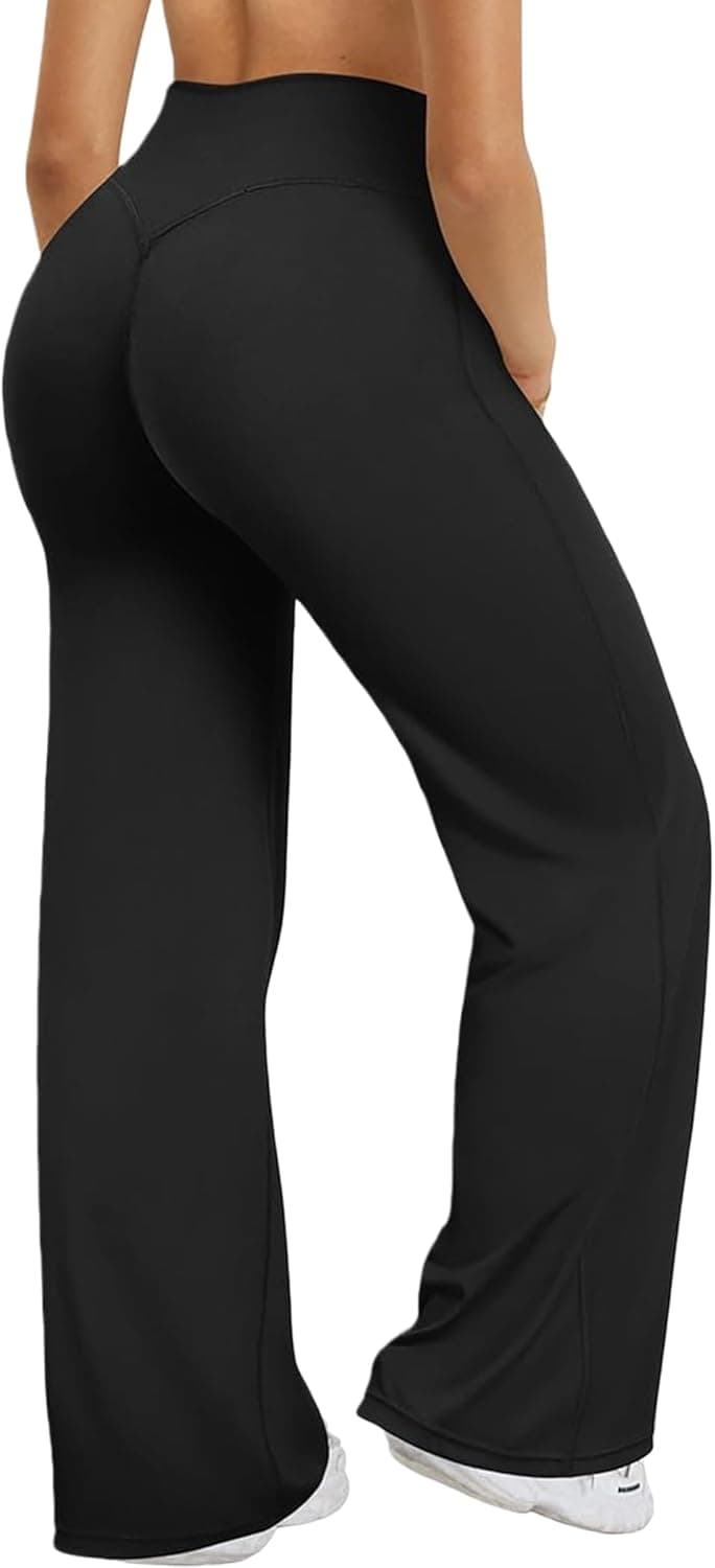 Pantalons Yoga Femme Taille Haute Pantalon Sport Stretch Élégant Large Pantalon Décontractés Contrôle Ventre Legging Droit Gym Jambe Large Pantalon Confortable de Pilates Jogging Danse Fitness