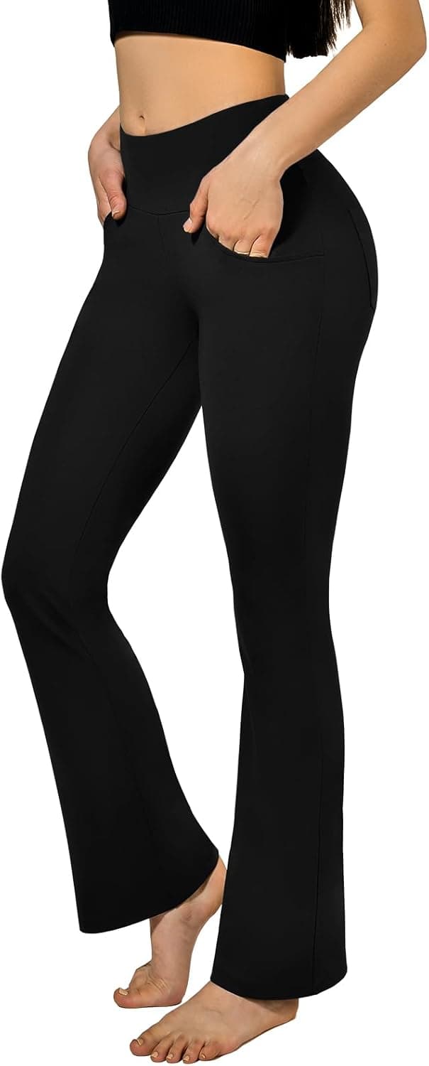 SINOPHANT Pantalon de Yoga Boocut avec 4 Poches pour Femme, Taille Haute Opaque Yoga Pants,Convient pour Le Pilates, Le Sport, Le Fitness, Les Loisirs, Le Travailler
