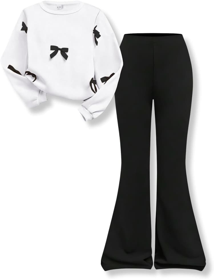 Girls 2 Piece Outfits Long Sleeve Butterfly Sweatshirt & Flared Pants Fall Clothing Set Size 7-12 Years