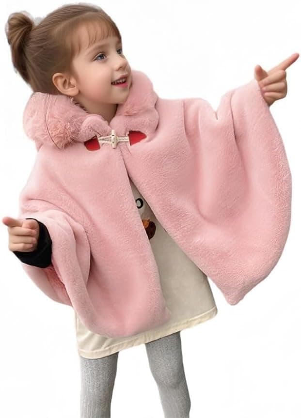 Cape à Capuche pour Filles,Poncho Châle en Plein Air Chaud pour l'hiver,Veste à Capuche,Cape de Princesse,Bébé Enfants Nourrissons Tout-petits Vêtements de Neige