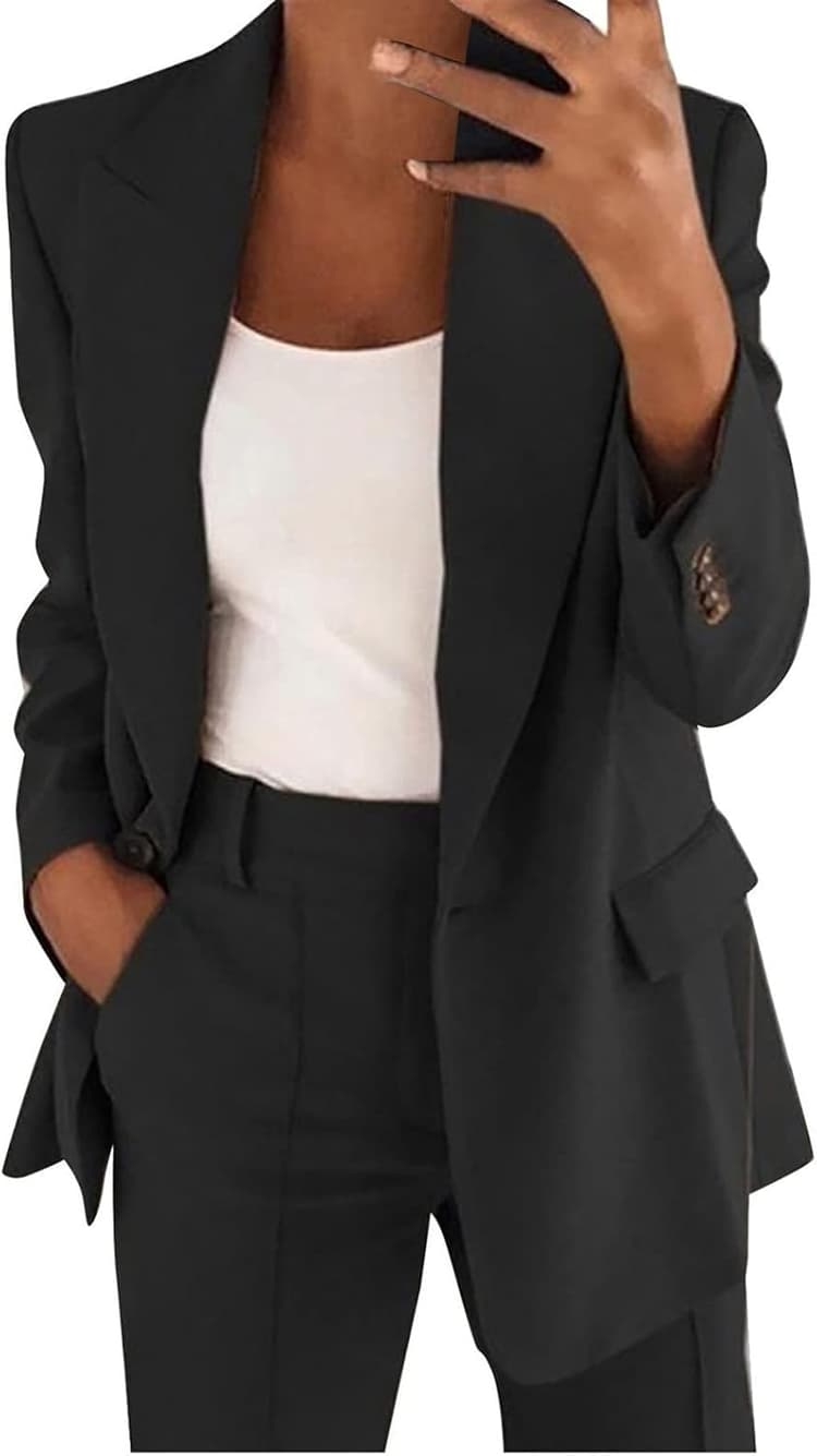Tailleur Femme Ensemble Pantalon Chic et Elegant Slim Fit Blazer Veste Formel Bureau Travail Pantalon Costumes Manteau Ensemble Col Revers Couleur Unie Veste Manteau Pantalon 2 Pièces