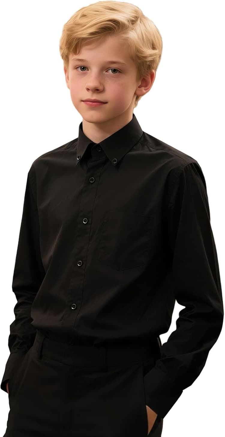 mintgreen Garçons Chemises Scolaires Enfants Coton À Boutons Uniforme Unie Manches Longues Vêtements, 7-14 Ans