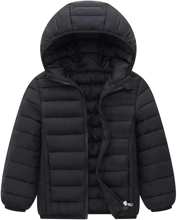 Doudoune Enfant Courte Veste Matelassée en Coton de Couleur Unie Manteau Hiver à Capuche à Manches Longues pour Garçon Fille