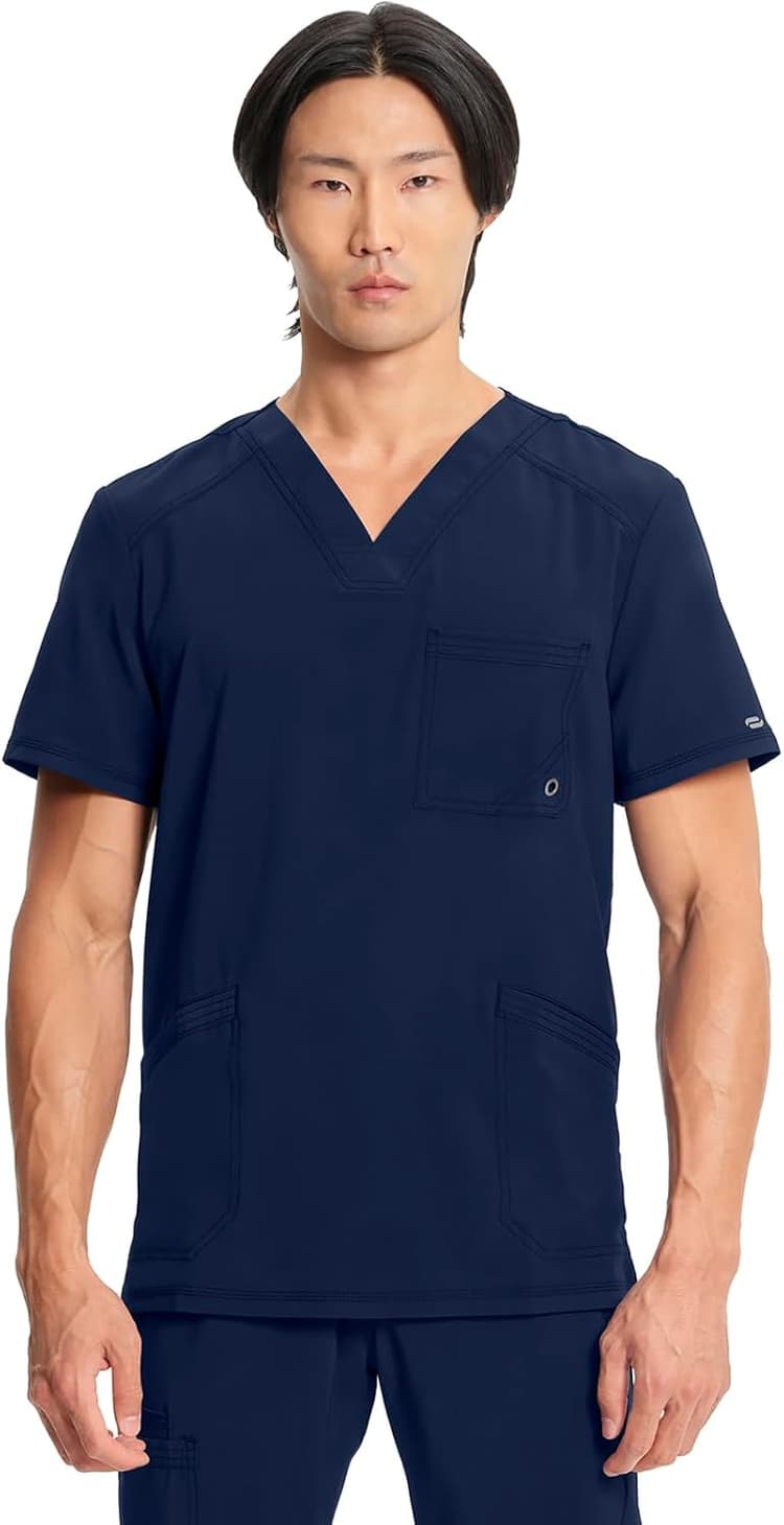 Cherokee Infinity Mens V-Neck Scrub Top Modern Fit, 3 Pockets, Rib-Knit Back Panels, Moisture-Wicking 360° Stretch – CK900A