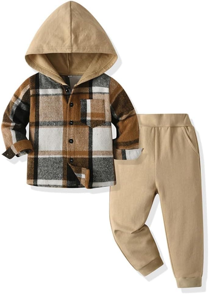 Vêtements Pour Bébés Tout-petits Hauts Garçons Sweat à Capuche Carreaux Pantalons Tenues D'automne et D'hiver
