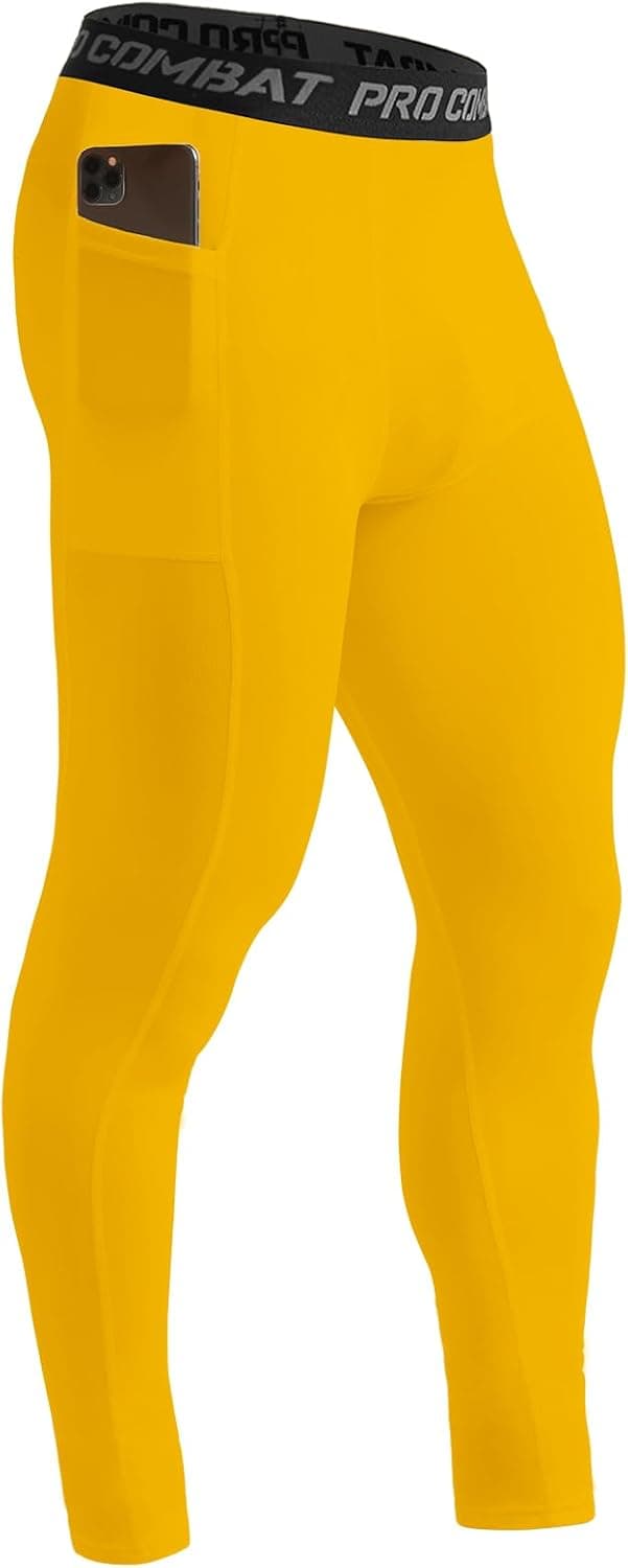 HYCOPROT Men's Compression Pants with Pockets, Athletic Leggings Baselayer Workout Tights for Running Yoga Gym Basketball