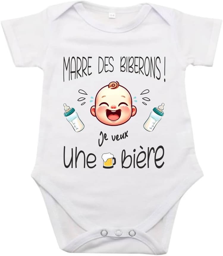 maroma [7] Body Personnalisé Bebe Humour marre des biberons Idée Cadeau Naissance Futur Papa Parents Maman Parrain Marraine
