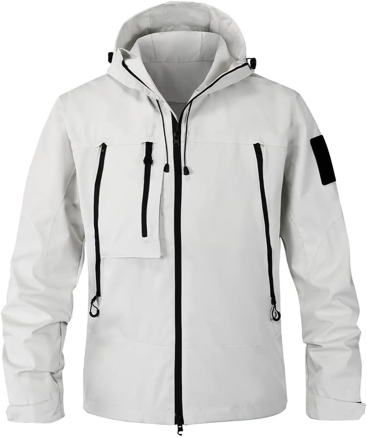WINKEEY Veste Homme Imperméable avec Capuche Coupe-Vent Léger Manteau Pluie pour Randonné Camping Pêche