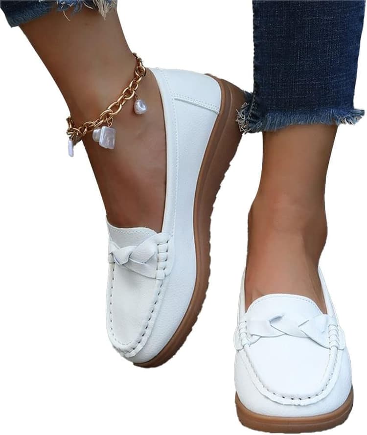 Mocassins Femme Classique Cuir Chaussures Casual Plates Bateau Chaussures Loafers Elegant Léger Confort Chaussures De Conduite pour Printemps Été