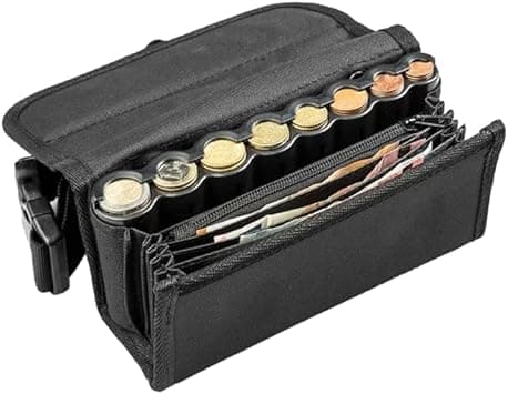 Sacoche Serveur Monnayeur Pièces Euro – Portefeuille Serveur e Taxi - Porte Monnaie Trieur de Pièces 8 Compartiments - 4 Compartiments Billets - Ceinture Ajustable – Pochette Travail Restauration