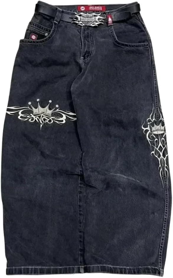 ORANDESIGNE Y2K Streetwear Homme Jeans Baggy Taille Basse Unisexe Pantalon Baggy Pantalon Cargo Décontracté Imprimé Hippie Denim Pantalon