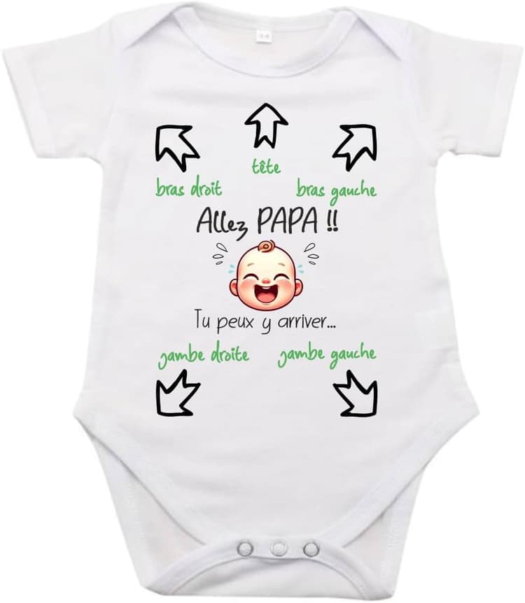 maroma [1] Body Bebe Personnalisé Humour Naissance Garçon/Fille Papa Tu Peux y Arriver/le Faire/Body Futur Papa Cadeau Original Marraine Parrain Bapteme