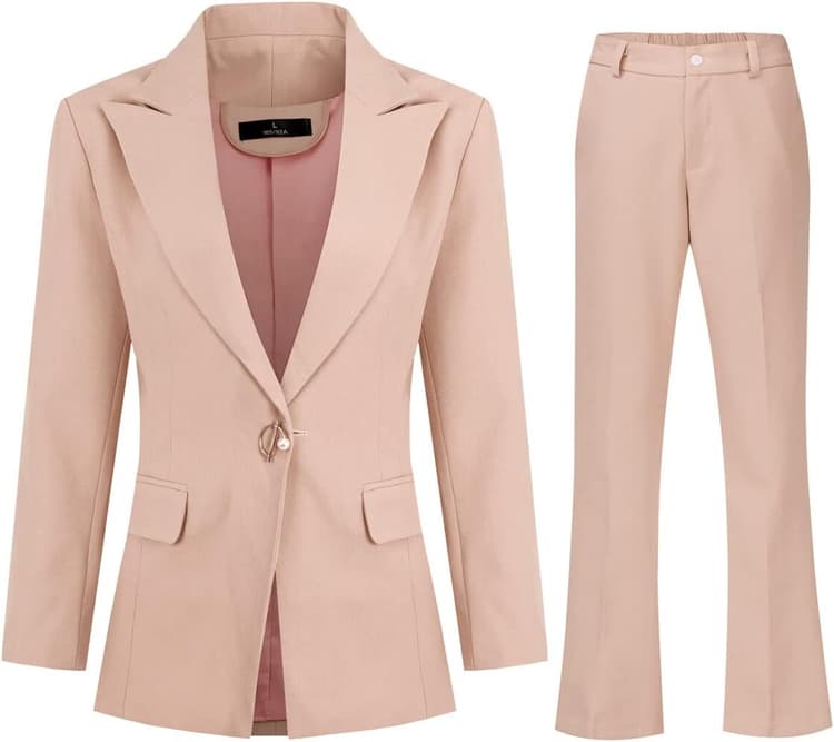 YUNCLOS Tailleur Femme Ensemble Pantalon Casual Blazer 2 Pièces Bureau Slim Un Bouton Costumes Officiel